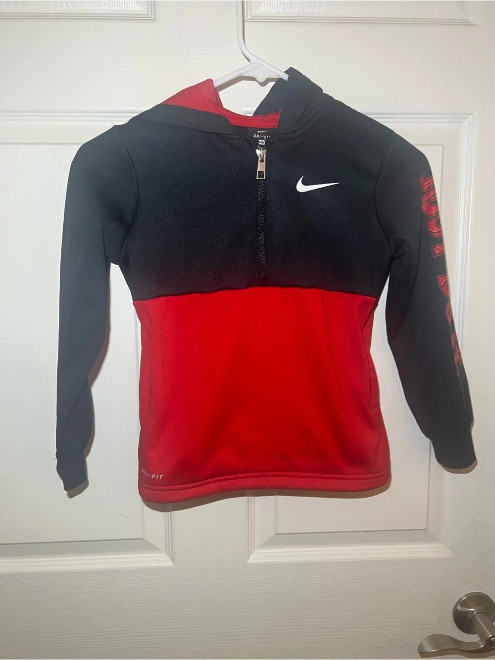 Nike Kids Black and Red Half-Zip Hoodie
